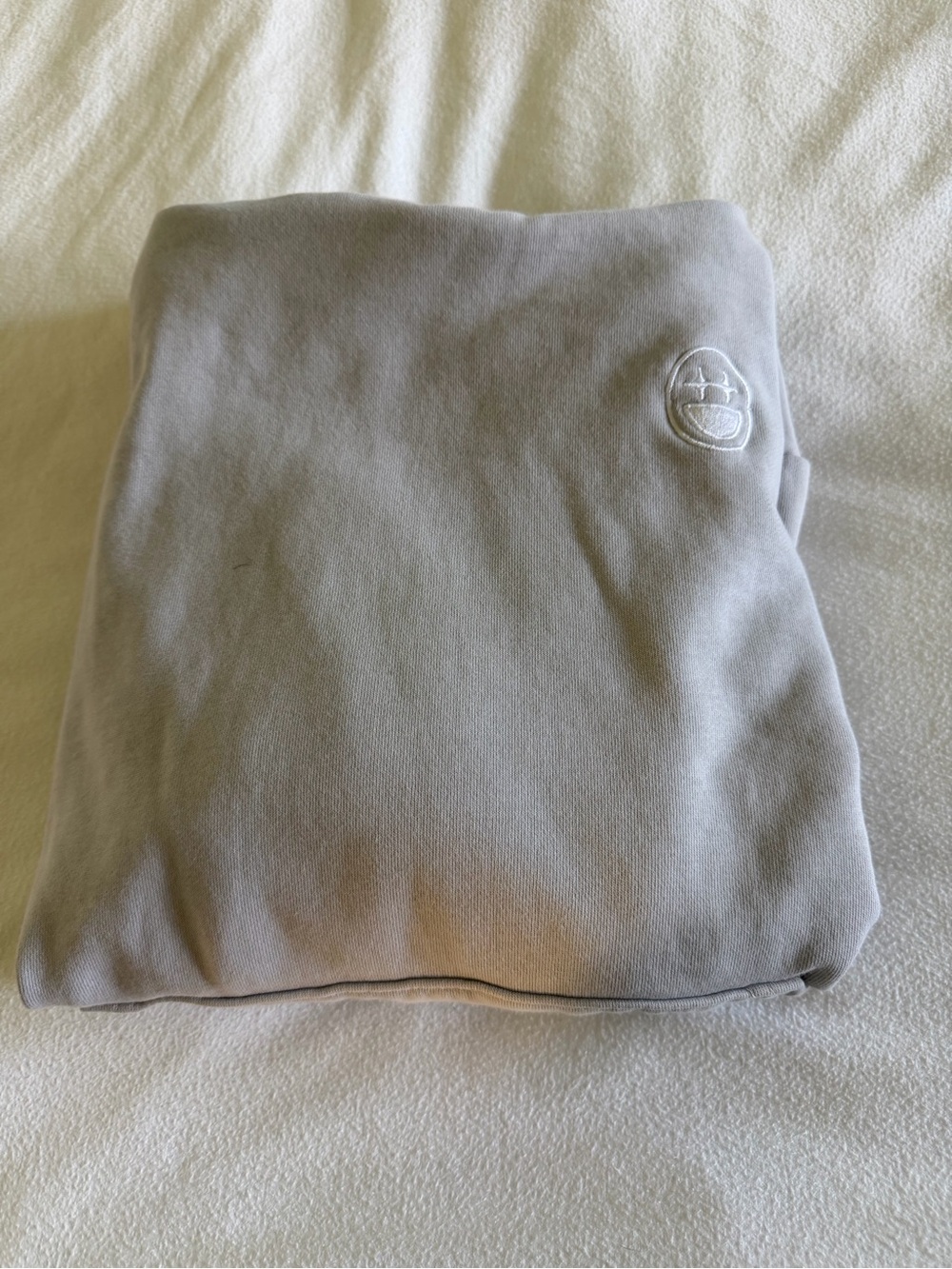 Men’s Big Face Hooded  Light Gray Sweatshirt with Subtle Embroidered Logo
